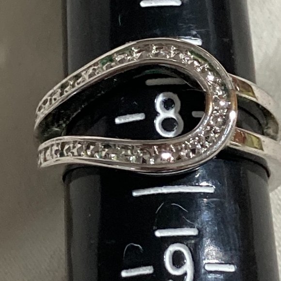 Sterling silver double band and rhinestones ring - Picture 2 of 11